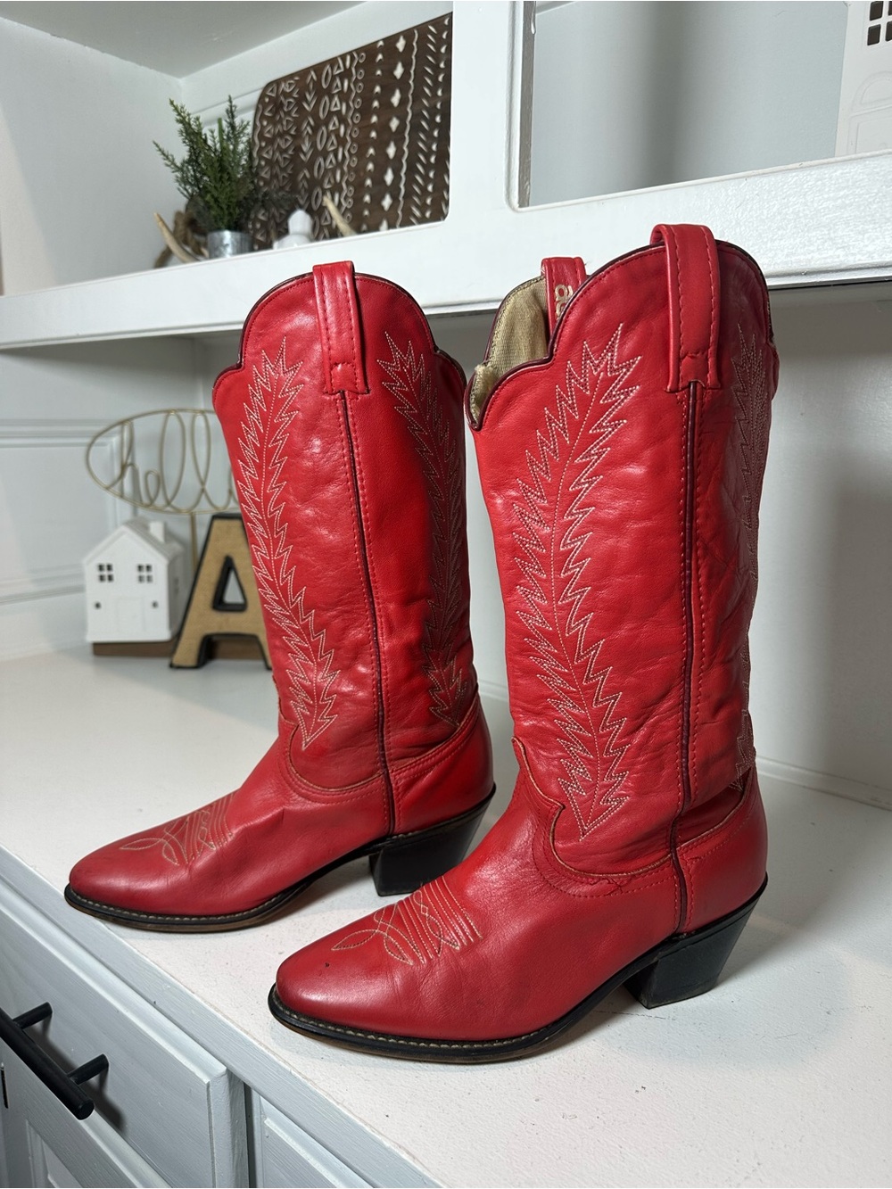 Vintage Acme Cowboy Boots Womens 8.5M Red Leather Western Vintage USA